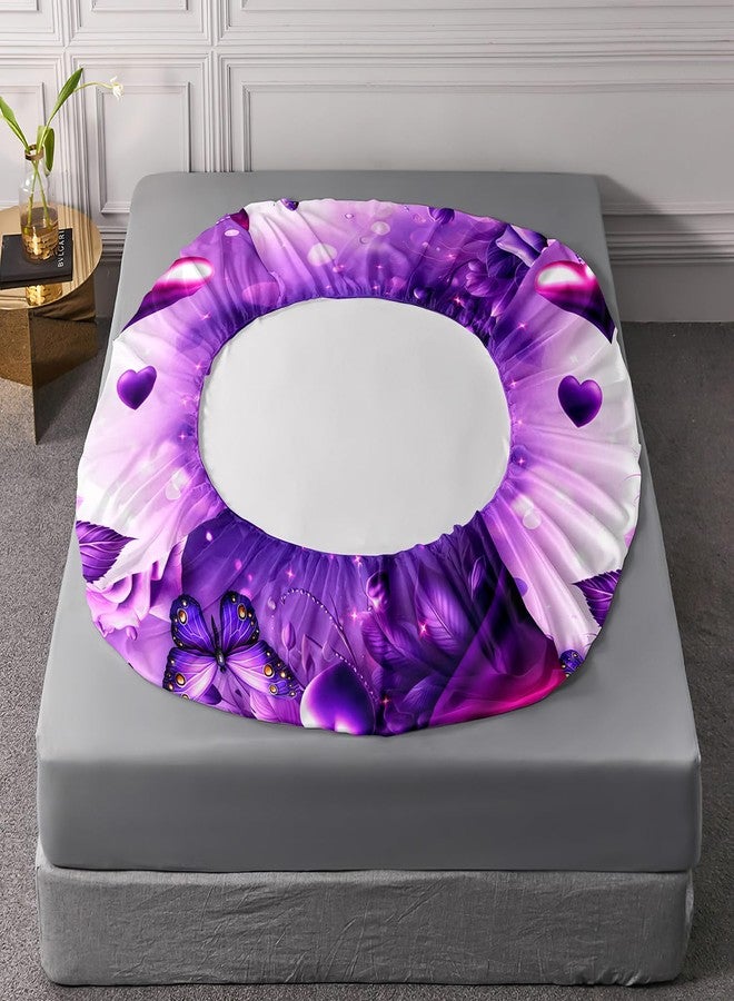 AILONEN Purple Rose Fitted Sheet Set Queen Size,Dreamy Heart Butterfly Bed Sheet for Girls Women,Beautiful Rose Flower Fitted Sheet with 2 Pillowcases,3Pcs - Image 5