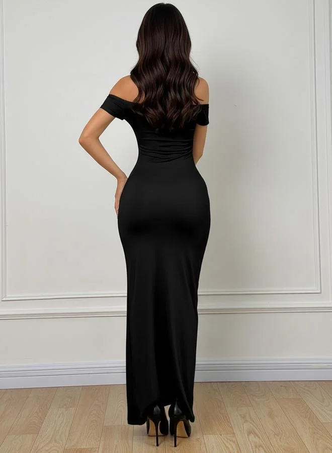 ستايلي Black Off Shoulder Mermaid Hem Midi Dress