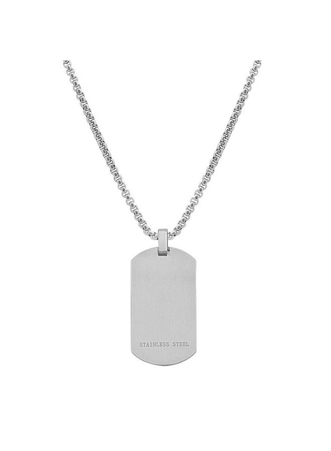 Geoffrey Beene Geoffrey Beene Stainless Steel Men's Engravable Dog Tag Pendant Box Chain Necklace with Cubic Zirconia Stone  - Image 3