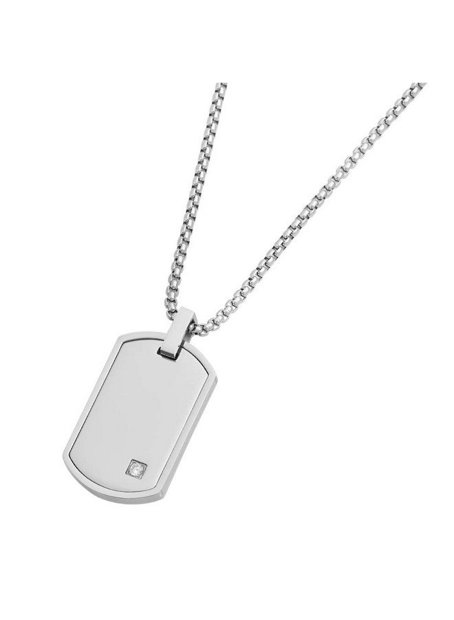 Geoffrey Beene Geoffrey Beene Stainless Steel Men's Engravable Dog Tag Pendant Box Chain Necklace with Cubic Zirconia Stone  - Image 2