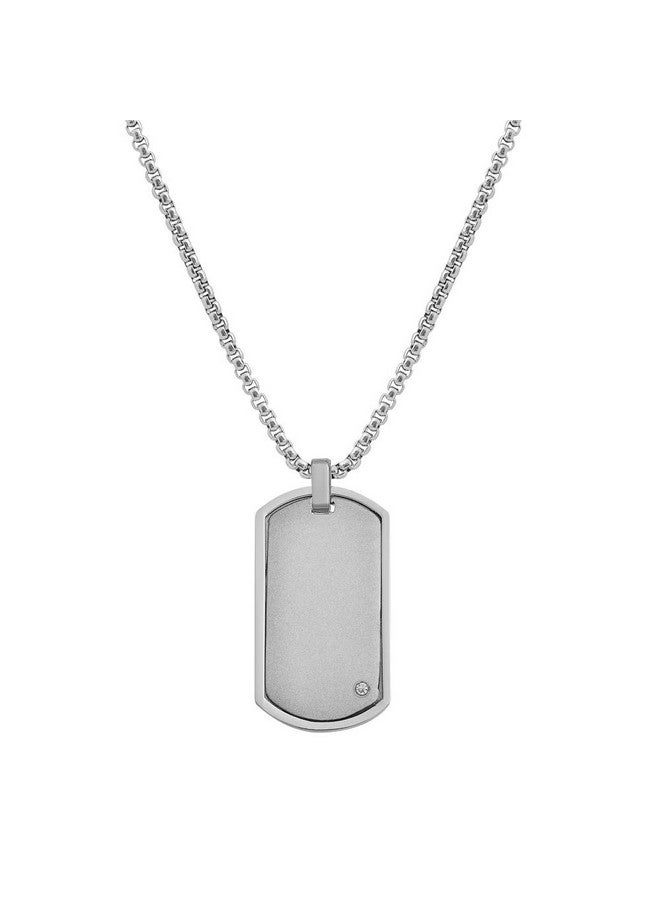 Geoffrey Beene Geoffrey Beene Stainless Steel Men's Engravable Dog Tag Pendant Box Chain Necklace with Cubic Zirconia Stone  - Image 1
