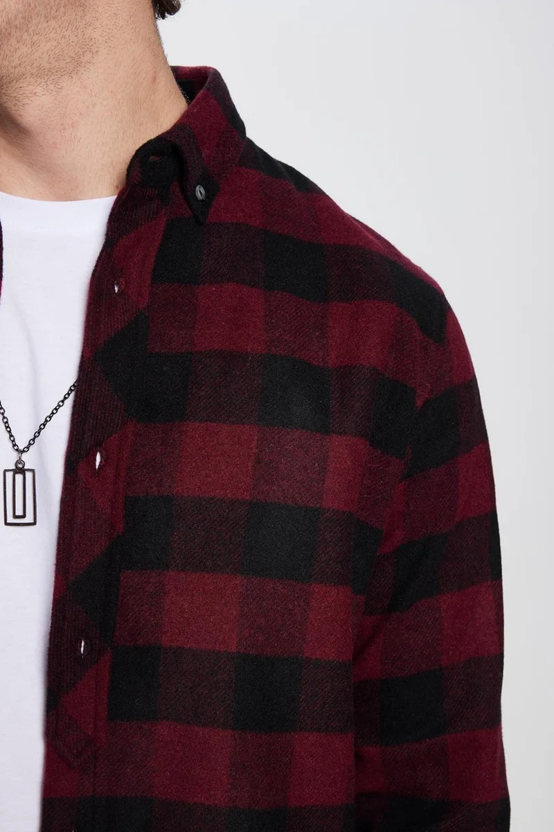 تودورس Men's Slim Fit Slim Fit Lumberjack Button-down Collar Checkered Winter Shirt