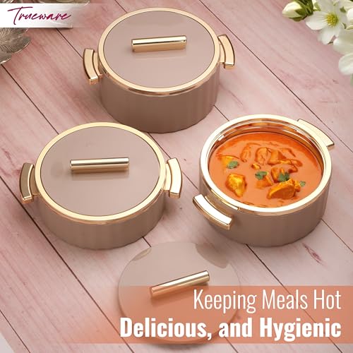 Trueware Sterling Casserole Set | BPA Free | and Comes with A Lid & Handle| Keeps Food Hot & Fresh for Long Hours| Suitable for Chapati, Roti, Biryani, Pulao and More (Peach, 2000, 2500 & 3500 ML) - Image 5