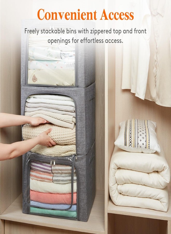 Lifewit Clothes Storage Bins with Metal Frame, Stackable Storage Box, Foldable Clothing Storage Bins with Lids, 75L Storage Bags Fabric Box Organizer with Clear Window＆ Zippers＆ Sturdy Handles 3 Pack - Image 5