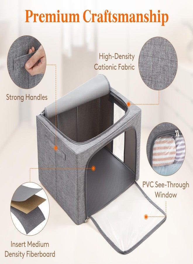 Lifewit Clothes Storage Bins with Metal Frame, Stackable Storage Box, Foldable Clothing Storage Bins with Lids, 75L Storage Bags Fabric Box Organizer with Clear Window＆ Zippers＆ Sturdy Handles 3 Pack - Image 3