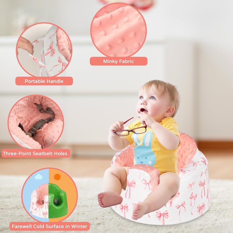 DAYEEBALL Seat Cover Compatible with Bumbo Seat, Soft and Breathable Baby Floor Seat Cover for Baby Boy & Girl (Cover Only), Pink Bow - Image 3
