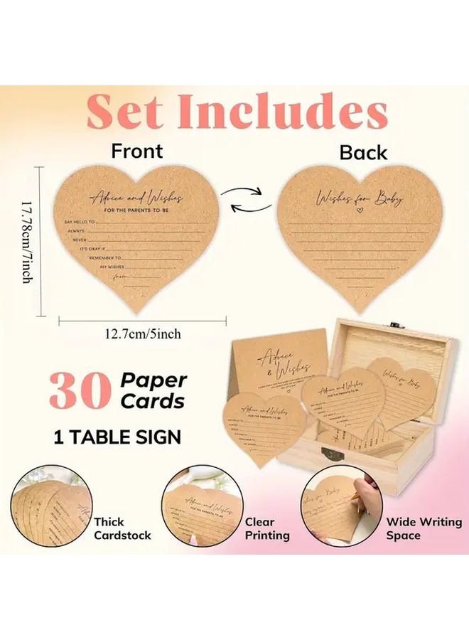 32pcs Double Sided Card Set Kraft With Wooden Box 30 Cards And A Greeting Card For Parents To Be Advice And Wishes Shower Decoration Gifts - Image 3