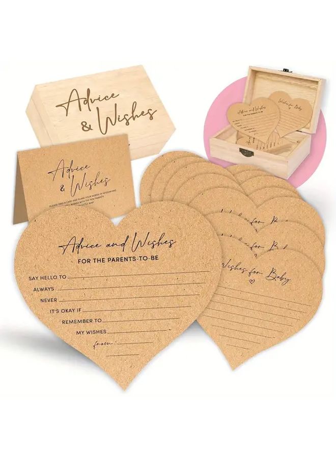 32pcs Double Sided Card Set Kraft With Wooden Box 30 Cards And A Greeting Card For Parents To Be Advice And Wishes Shower Decoration Gifts - Image 1