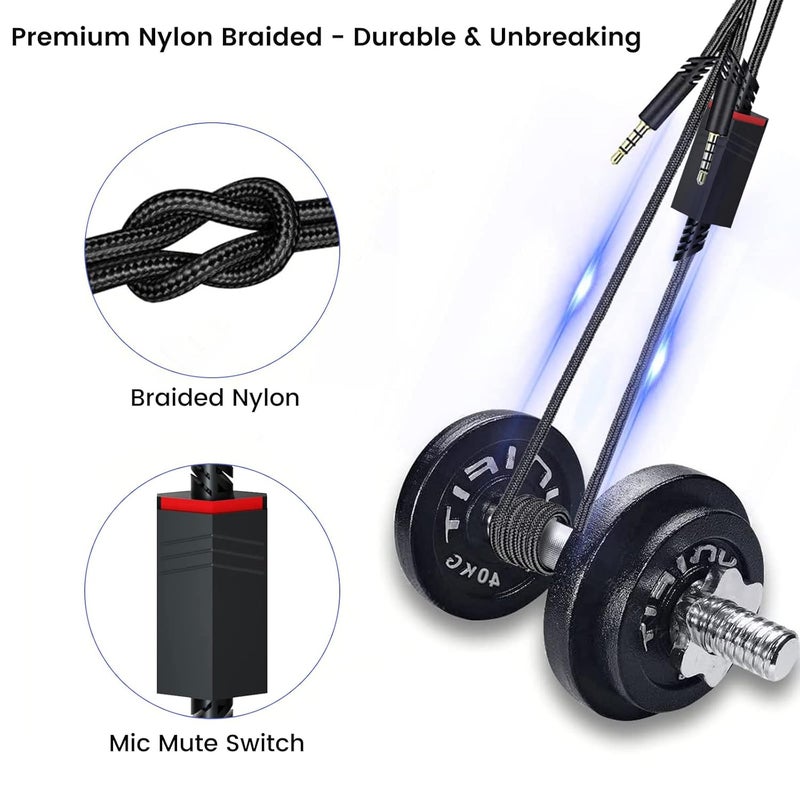 weishan A40 Cord Replacement for Astro A10 A40 TR Gaming Headsets, 3.5mm(1/8") Braided Detachable Audio Cable with Inline Mic Mute Switch, 6ft Long - Image 5