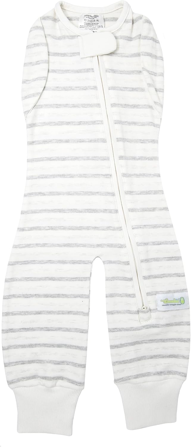 Woombie Leggies Combination Swaddle with Convertible Arms  Hip Healthy FreeLegs Transition Swaddle with Arms inOut Options  Twilight Gray Stripes 36 Months - Image 1