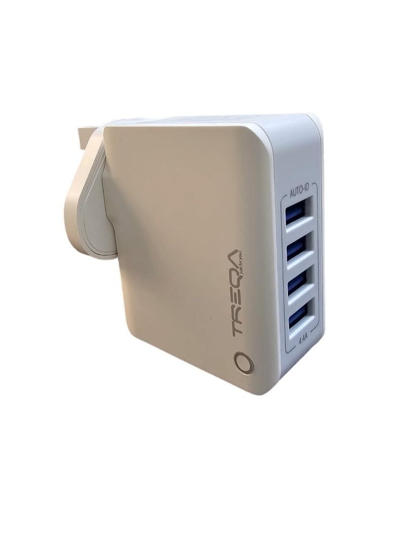 TREQA Trika 4-Port USB Wall Charger White Model CH-604 - Image 1
