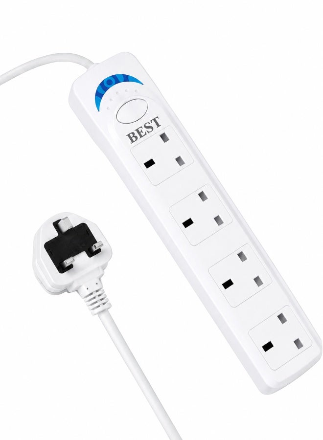Best Power Strips Extension Cord – 4 Sockets Universal Plug Adapter with 3 Meter Cable, Multi Socket Power Extension Board, Power Socket & Extension Cable, White - Image 3