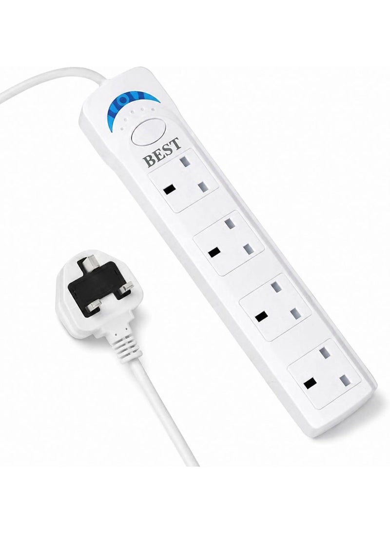 Best Power Strips Extension Cord – 4 Sockets Universal Plug Adapter with 3 Meter Cable, Multi Socket Power Extension Board, Power Socket & Extension Cable, White - Image 1