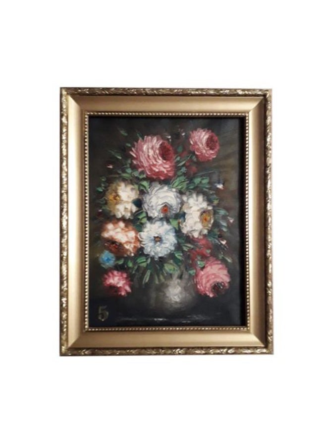 تابلوه خشب فازة زيت بارز رسم باليد وبالسكين من روائع الفن فريم خشب طبيعى ذهبى مقاس 37 × 47 سم