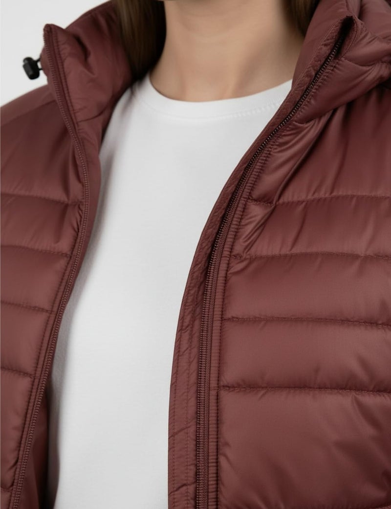 Fyltr Women's Puffer Jacket with Hoodie, Wine, S - Image 5