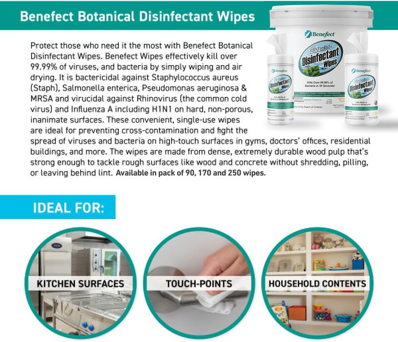 Benefect Botanical Disinfecting Wipes - (170 Wipe Count) Natural, No Residue - Antibacterial Disinfectant, Multi-Surface Cleaning and Sanitizing Wipes - Image 2