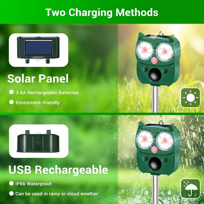 RC Tech Trading Solar Animal Repellent for Outdoor, Ultrasonic Pest Repeller with LED Strobe Light, Cat Repellent IP66 Waterproof, Effective Deterrent for Dogs, Deer, Raccoons, Skunks, Squirrels in Yard, Garden - Image 3