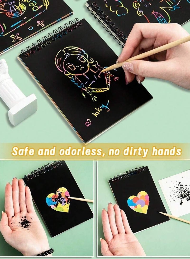4 Pcs,Rainbow Scratch Art Notebook Set– DIY Creative Doodle Pads with Wooden Stylus, Ideal for Kids' Fine Motor Skill Development, Party Games, and Art Projects, Includes Colorful Designs for Endless Fun - Image 3