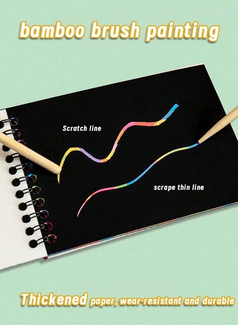 4 Pcs,Rainbow Scratch Art Notebook Set– DIY Creative Doodle Pads with Wooden Stylus, Ideal for Kids' Fine Motor Skill Development, Party Games, and Art Projects, Includes Colorful Designs for Endless Fun - Image 4