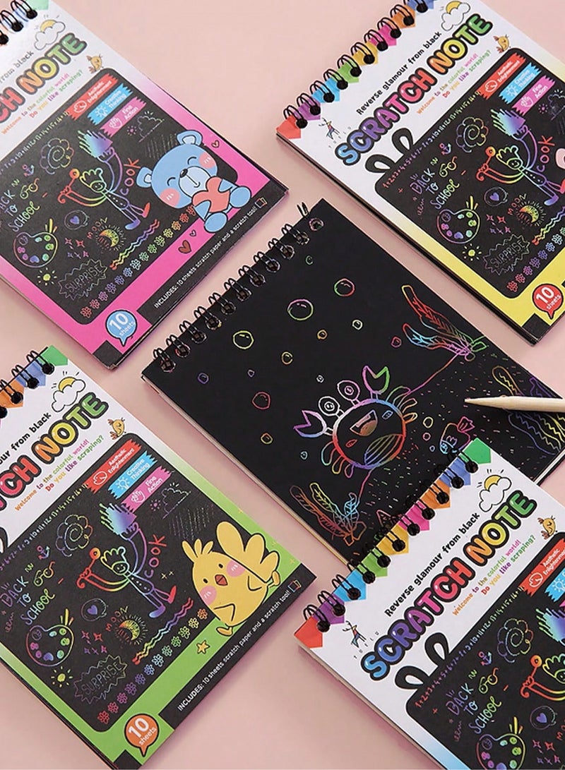 4 Pcs,Rainbow Scratch Art Notebook Set– DIY Creative Doodle Pads with Wooden Stylus, Ideal for Kids' Fine Motor Skill Development, Party Games, and Art Projects, Includes Colorful Designs for Endless Fun - Image 2