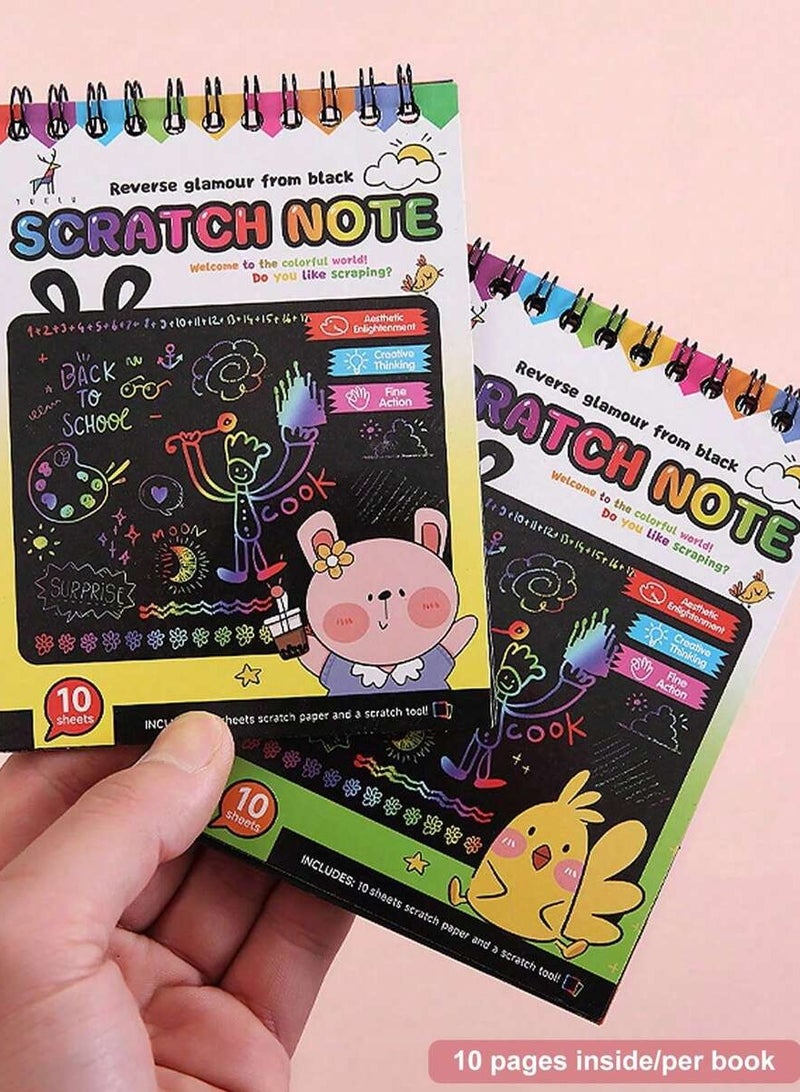 4 Pcs,Rainbow Scratch Art Notebook Set– DIY Creative Doodle Pads with Wooden Stylus, Ideal for Kids' Fine Motor Skill Development, Party Games, and Art Projects, Includes Colorful Designs for Endless Fun - Image 5