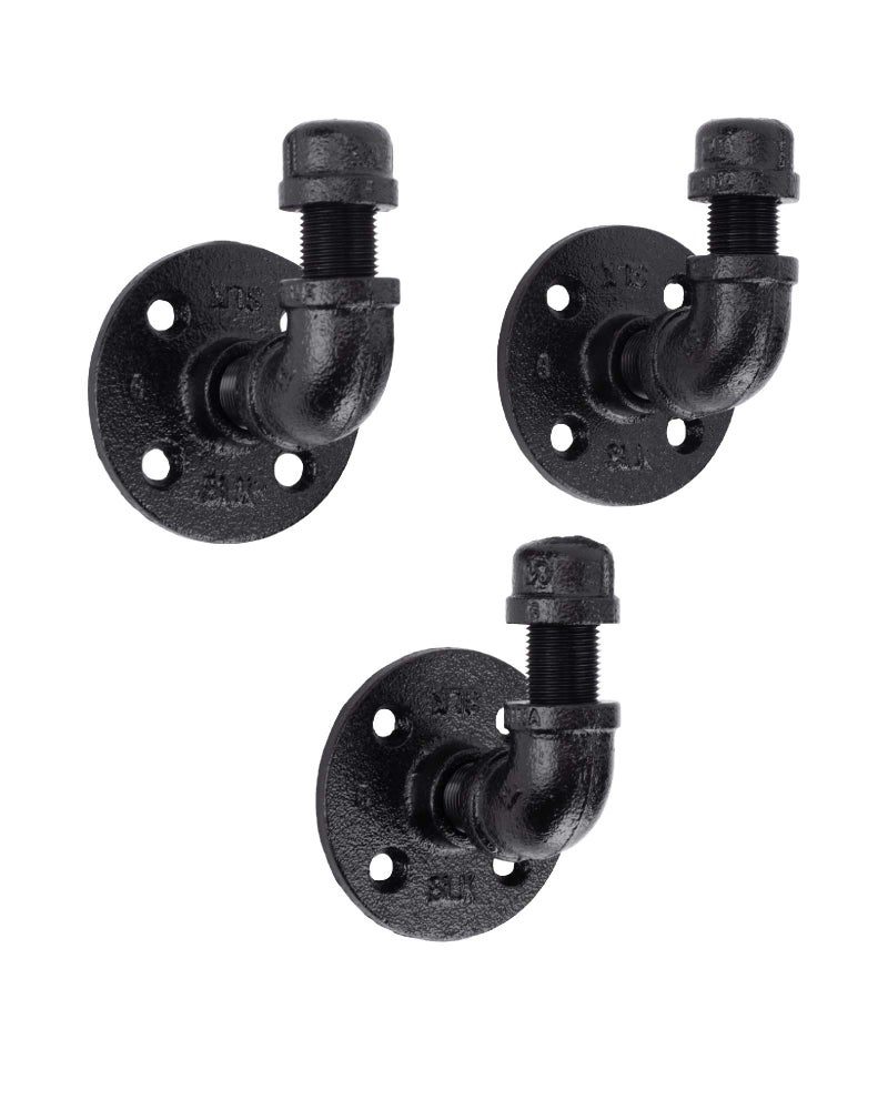 Wall Hook Set Electroplated Black Finish Industrial Pipe and Fittings Set of 3
