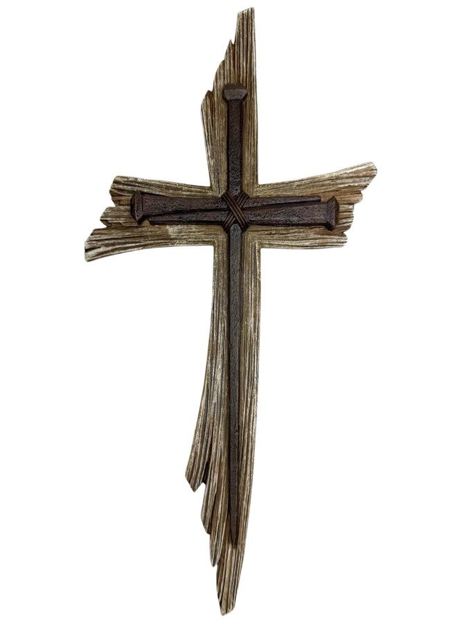 Top Brass Rustic 3-Nail Wall Cross – 12 ½” Resin Christian Cross with Weathered Wood Look and Symbolic Nails of Christ’s Crucifixion – Religious Jesus Crucifix Art - Image 1