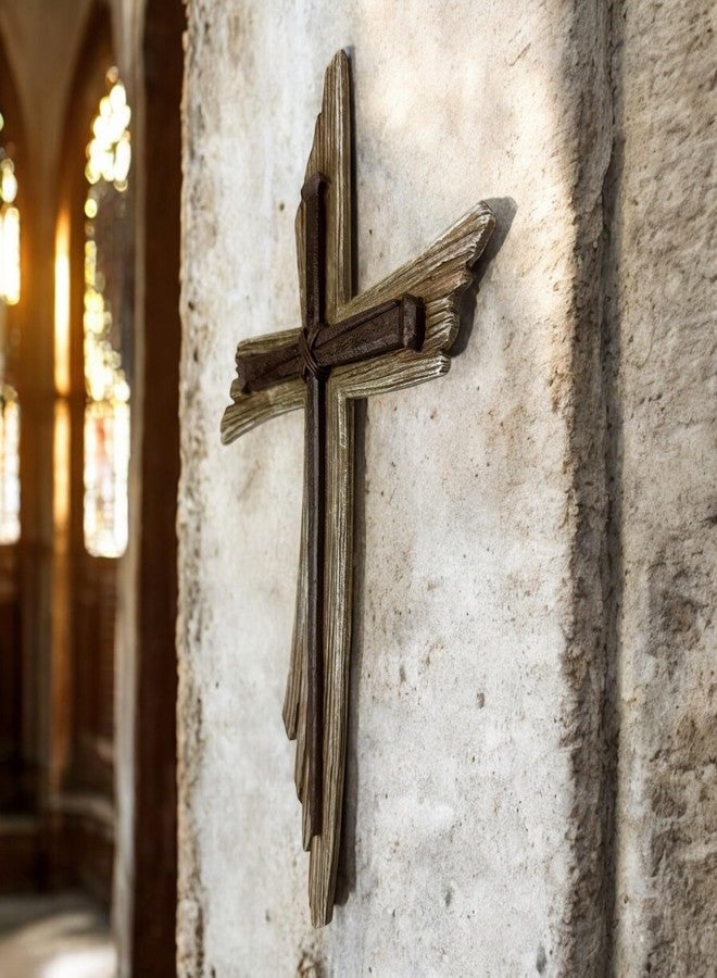 Top Brass Rustic 3-Nail Wall Cross – 12 ½” Resin Christian Cross with Weathered Wood Look and Symbolic Nails of Christ’s Crucifixion – Religious Jesus Crucifix Art - Image 4