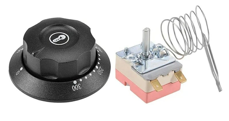 Shoppers Hub PNQ SPARES for IMPORTED SANDWICH GRILLER 811811E813 Models 300C Thermostat with Black Knob Set Contains 1 Thermostat 1 Black Knob - Image 1