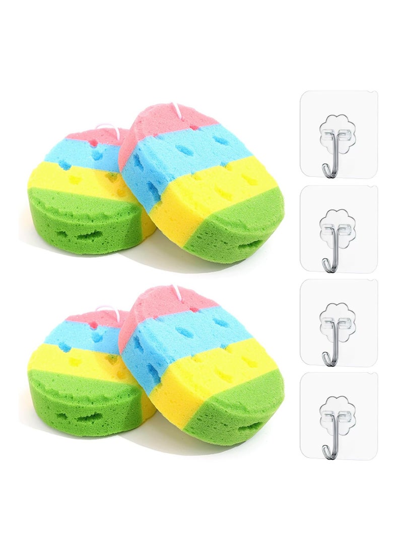 CMGTYYD 4 Pcs Kids Bath Sponge, Exfoliating Sponge Body Sponges Shower for Women/Men/Kid, Pouf Foam Loofahs Sponge to Spa Reusable(with 4 Hooks) - Image 1