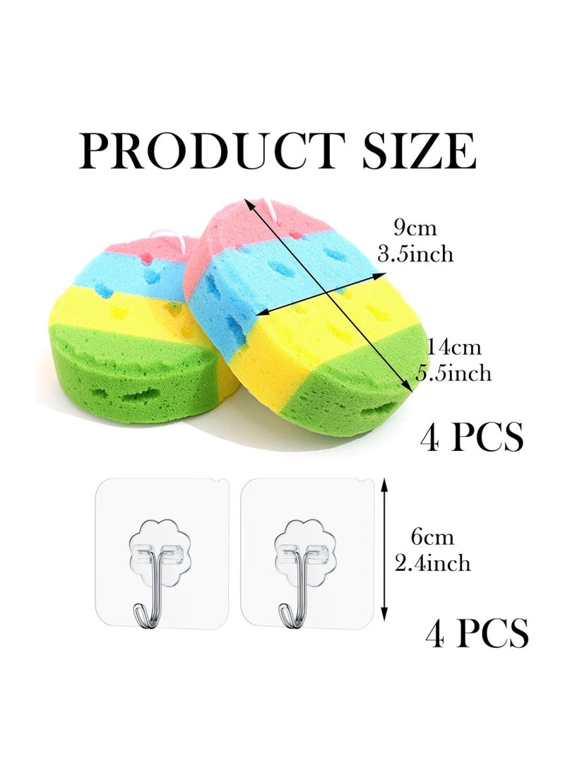CMGTYYD 4 Pcs Kids Bath Sponge, Exfoliating Sponge Body Sponges Shower for Women/Men/Kid, Pouf Foam Loofahs Sponge to Spa Reusable(with 4 Hooks) - Image 2