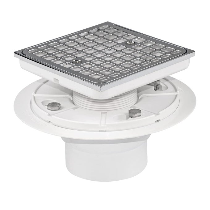 UNIGREEN 412 INCH SQUARE SHOWER DRAIN WITH HAIR CARCHER FIT 2 OR 3 PIPE COMPATIBLE WITH KOHLER DRAIN SYSTEM SHOWER FLOOR DRAIN KIT WITH PVC FLANGE POLISHED CHROME STRAINER FOR BATHROOM