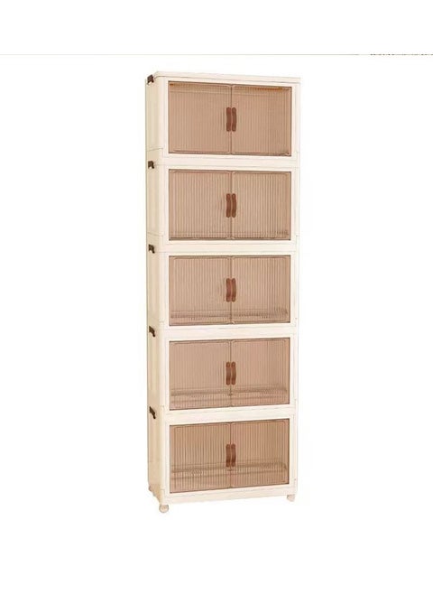 5 Layer Modular Storage Cabinet with Transparent Doors and Wheels