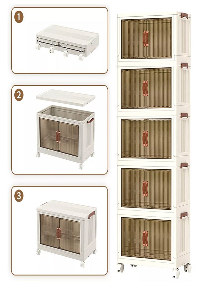 5 Layer Modular Storage Cabinet with Transparent Doors and Wheels
