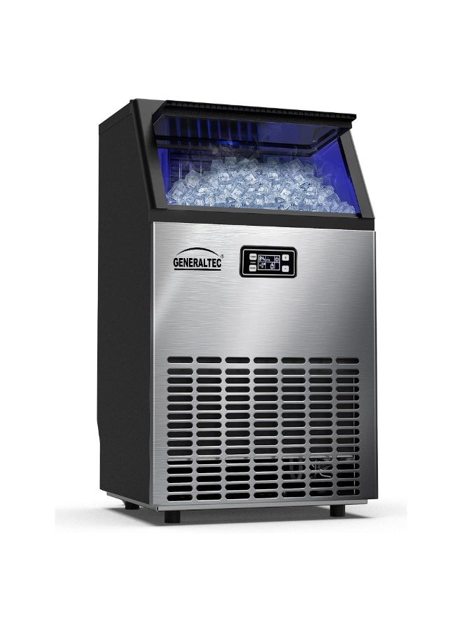 GENERALTEC جنرالتيك GIM90SS صانع الثلج المحمول التجاري | إنتاج 90 كجم من الثلج يوميًا | سعة تخزين 22 كجم | هيكل من الفولاذ المقاوم للصدأ | لوحة تحكم رقمية LED | مثالي للمطاعم والمقاهي وخدمات التموين - ضمان لمدة سنة