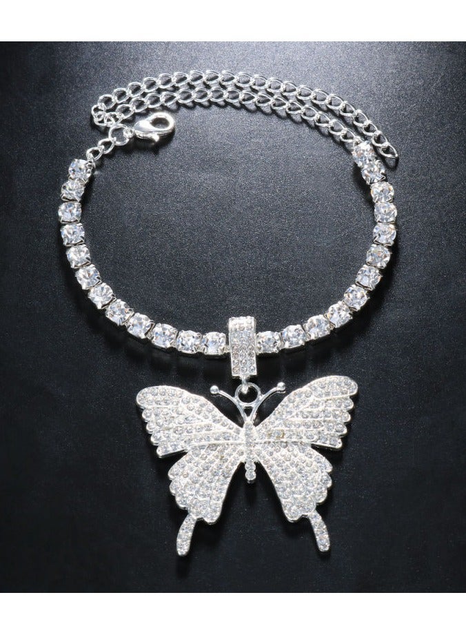 Mark Fairwhale Fashionable Full Diamond Heart-Shaped Simple Ankle Chain