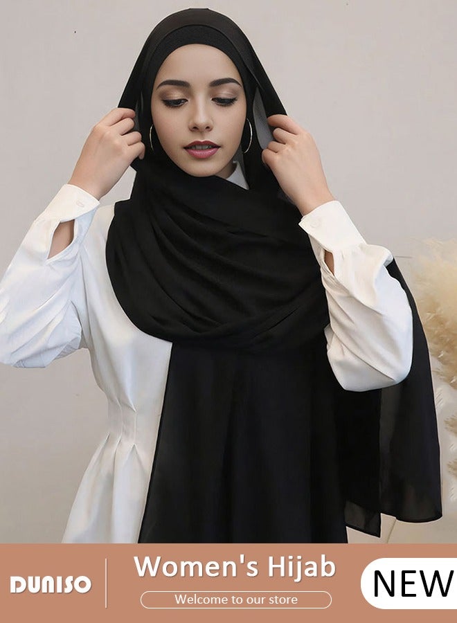 DUNISO Hijab Headscarf for Women,High Quality Muslim Shawl Head Scarf, Elegant Prayer Hijab Prayer Shawl,High Stretch Hijab,Pure Color Half-body Cover Hijab,Girls and Women Ideal Soft Lightweight Headscarf  - Image 1