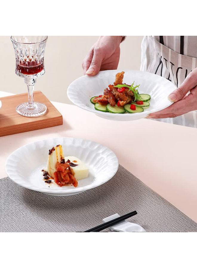 Sky Top Ceramic Bone China Soup Plate Pure White Deep Plate Household Western Food Plate Embossed Dish 8 Inch 2 Pieces Crystal - Image 1
