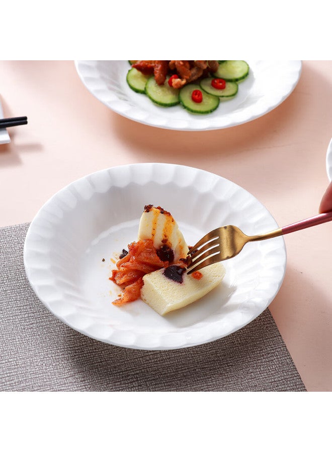 Sky Top Ceramic Bone China Soup Plate Pure White Deep Plate Household Western Food Plate Embossed Dish 8 Inch 2 Pieces Crystal - Image 5