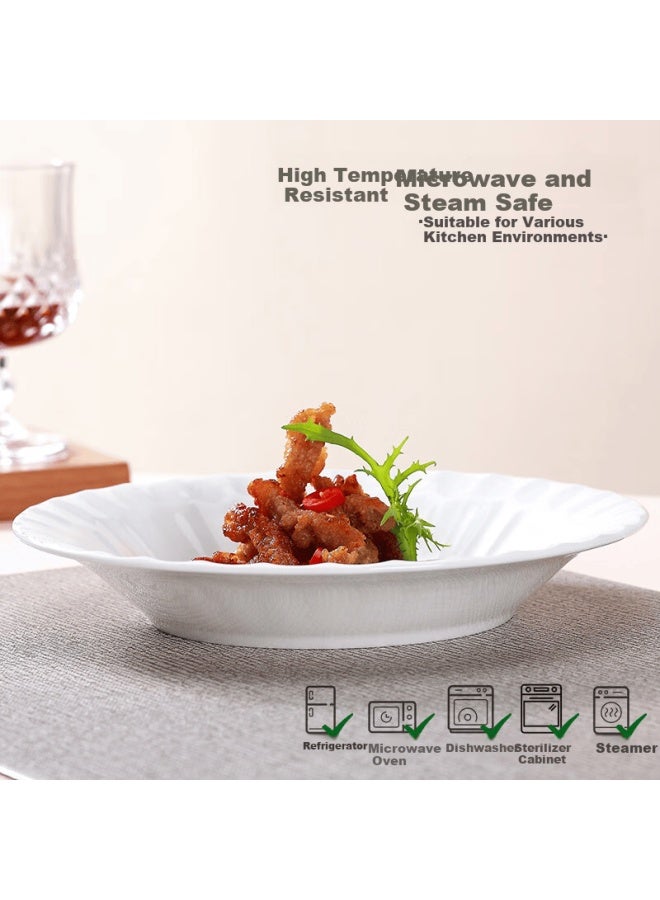 Sky Top Ceramic Bone China Soup Plate Pure White Deep Plate Household Western Food Plate Embossed Dish 8 Inch 2 Pieces Crystal - Image 4