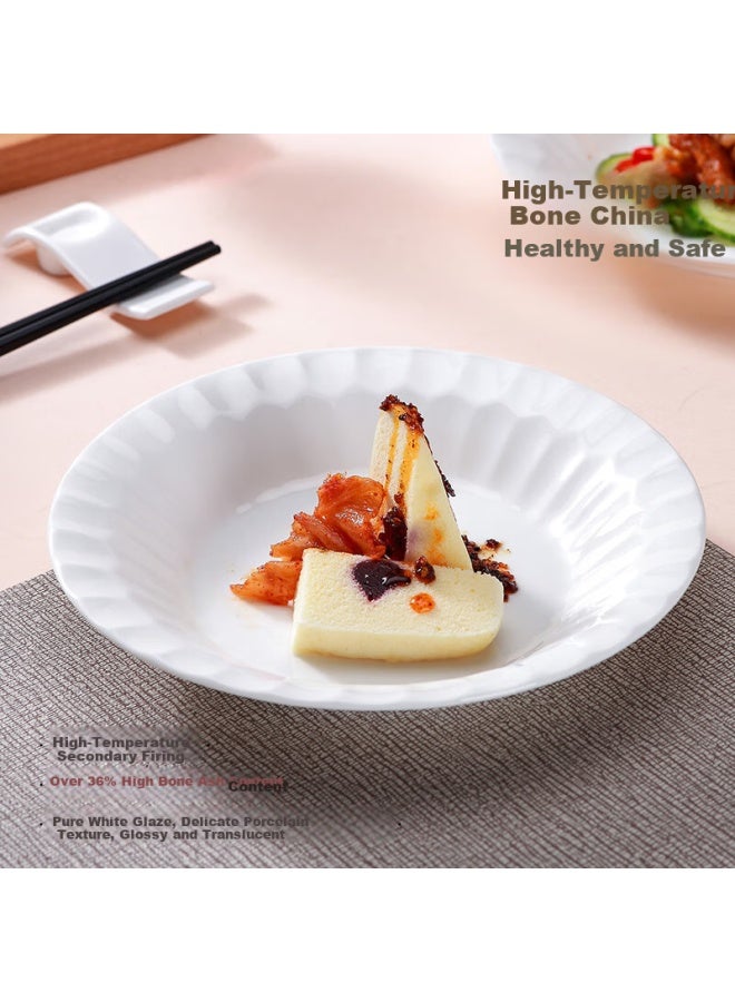 Sky Top Ceramic Bone China Soup Plate Pure White Deep Plate Household Western Food Plate Embossed Dish 8 Inch 2 Pieces Crystal - Image 2