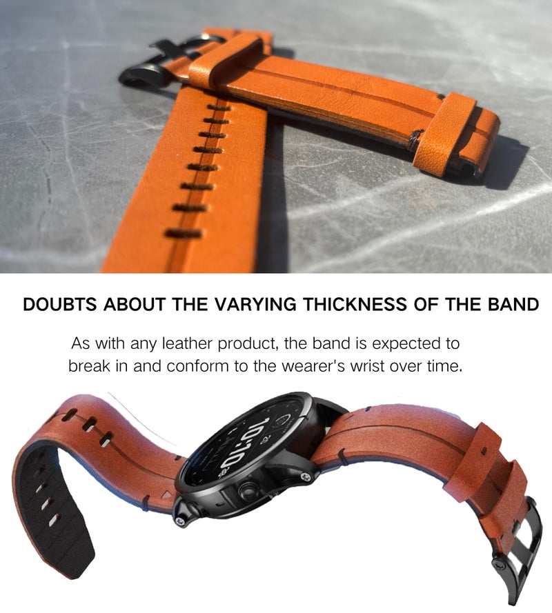 OUTVI 22mm leather watch band for garmin fenix 6 7 pro solar 5 plus forerunner 955 965 935 745 LTE epix Pro Gen 2 47mm ONLY Genuine full grain Quick fit 22 bands replacement for Men Women Brown - Image 5