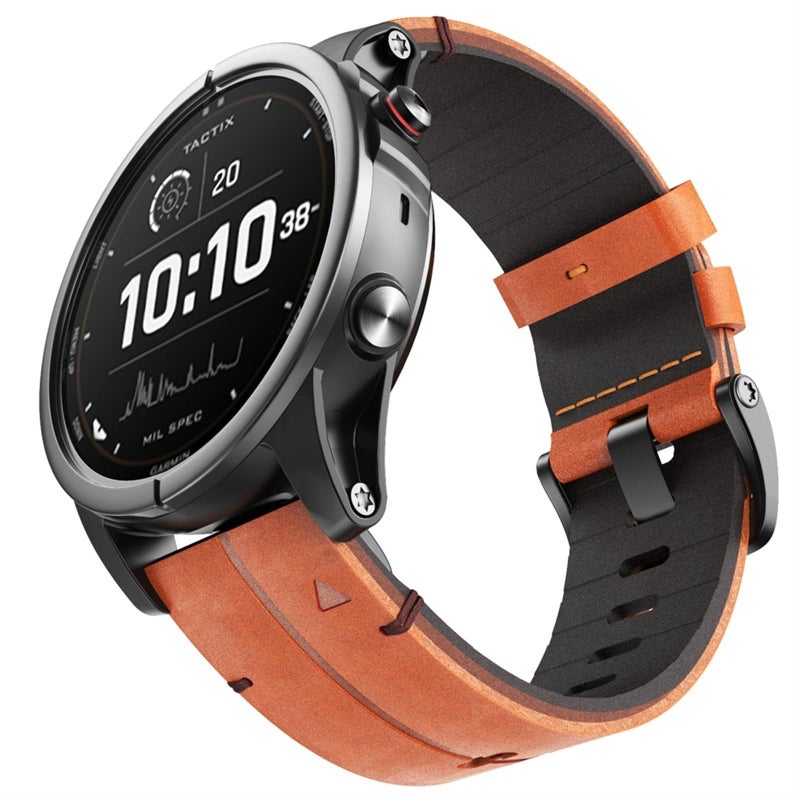OUTVI 22mm leather watch band for garmin fenix 6 7 pro solar 5 plus forerunner 955 965 935 745 LTE epix Pro Gen 2 47mm ONLY Genuine full grain Quick fit 22 bands replacement for Men Women Brown - Image 2