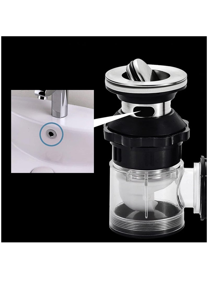 KASTWAVE - Bathroom Sink Drain Kit, Stainless Steel Expandable Sink Drain Pipe Kit, P Trap Sink Drain Pipe, Trap with Built in Anti Clogging Stopper, Integrated Wash Basin Sink Drain Pipe - Image 1