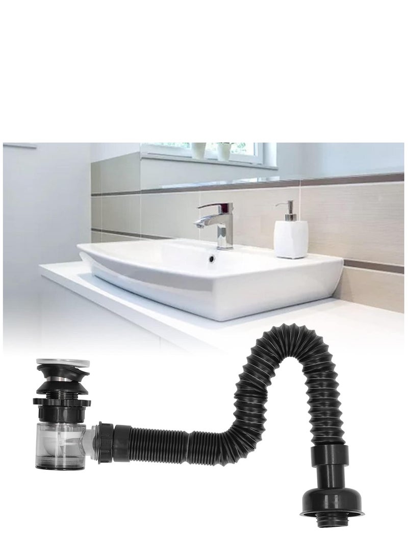 KASTWAVE - Bathroom Sink Drain Kit, Stainless Steel Expandable Sink Drain Pipe Kit, P Trap Sink Drain Pipe, Trap with Built in Anti Clogging Stopper, Integrated Wash Basin Sink Drain Pipe - Image 1