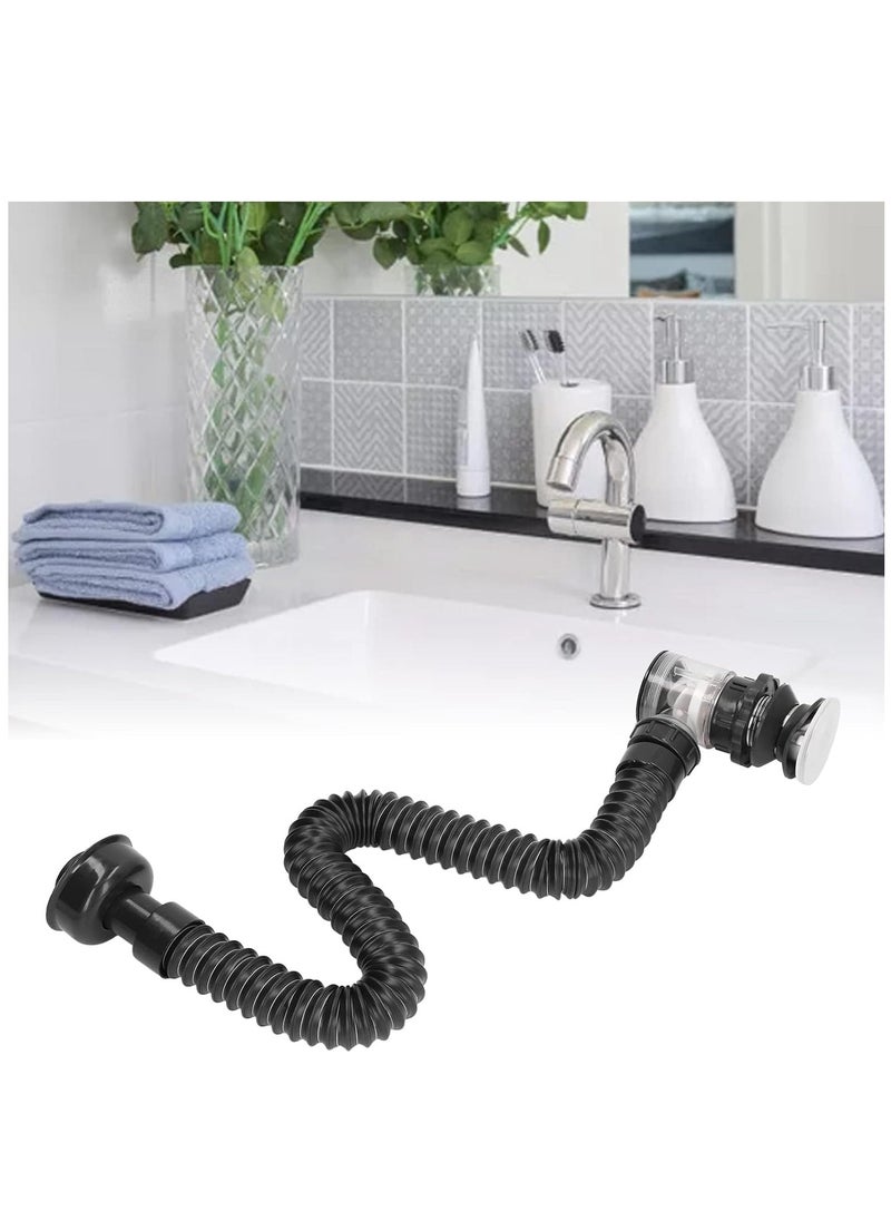 KASTWAVE - Bathroom Sink Drain Kit, Stainless Steel Expandable Sink Drain Pipe Kit, P Trap Sink Drain Pipe, Trap with Built in Anti Clogging Stopper, Integrated Wash Basin Sink Drain Pipe - Image 1
