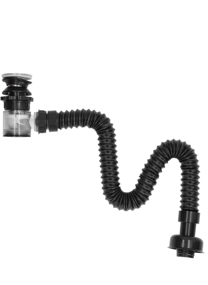 KASTWAVE - Bathroom Sink Drain Kit, Stainless Steel Expandable Sink Drain Pipe Kit, P Trap Sink Drain Pipe, Trap with Built in Anti Clogging Stopper, Integrated Wash Basin Sink Drain Pipe - Image 1