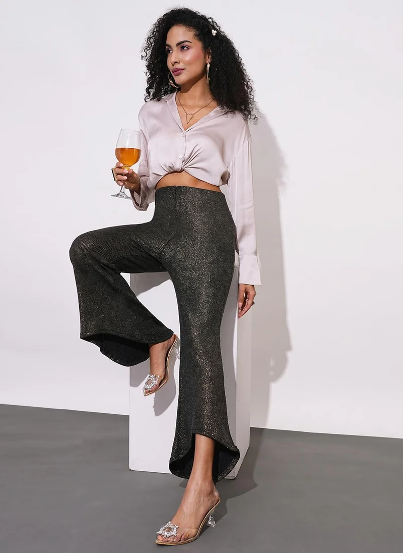 جلو باص جلوبس تريجينجز نسائي بتصميم لامع وخصر متوسط بقصة مريحة وأرجل واسعة للحفلات