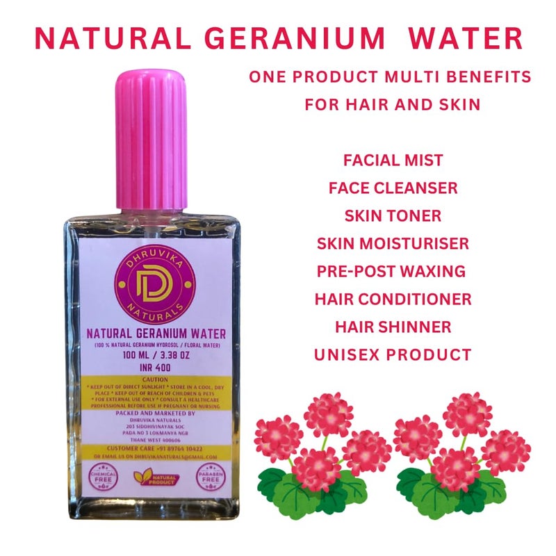 Natural Geranium Water Natural Geranium Floral Water Hydrosol by Dhruvika Naturals 100 ML Mist Form - Image 3