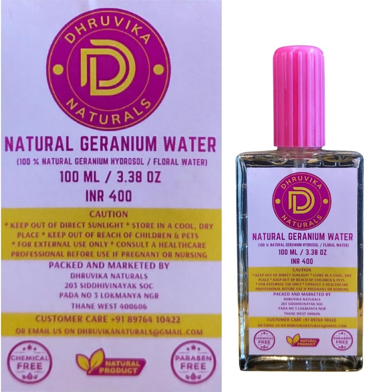 Natural Geranium Water Natural Geranium Floral Water Hydrosol by Dhruvika Naturals 100 ML Mist Form - Image 1